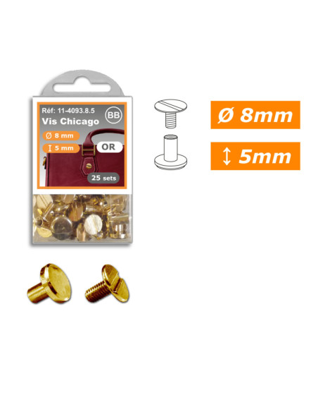 25 Sätze Chicago-Schrauben 8 mm x 5 mm - Gold