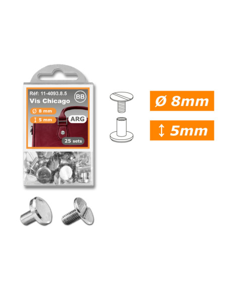 25 Sätze Chicago-Schrauben 8 mm x 5 mm - Silber