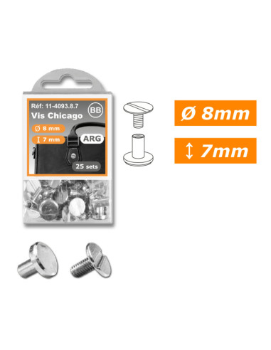 25 Sätze Chicago-Schrauben 8 mm x 7 mm - Silber