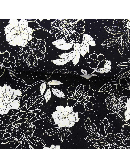 Lycra-Badeanzugstoff - Schwarz-weiße Blumen
