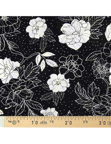 Lycra-Badeanzugstoff - Schwarz-weiße Blumen