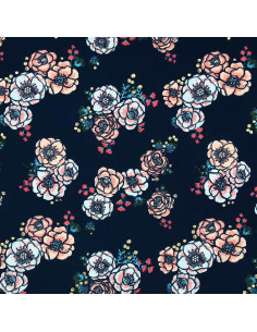 Lycra-Badeanzugstoff - Blumen auf dunkelblauem Hintergrund 2