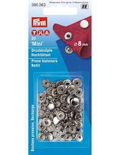 Nachfüllpackung mit 10 Anorak-Druckknöpfen 8 mm Silber