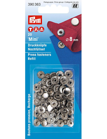 Nachfüllpackung mit 10 Anorak-Druckknöpfen 8 mm Silber