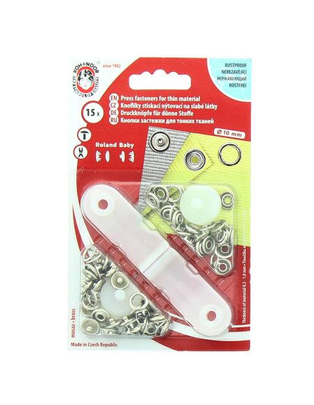 Box mit 15 Jersey-Druckknöpfen in Silber mit Werkzeug 9,7 mm