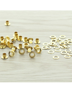 Beutel mit 100 Ösen mit Unterlegscheiben 4 mm - Gold
