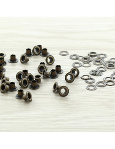 Beutel mit 100 Ösen mit Unterlegscheiben 4 mm - Antikes Messing