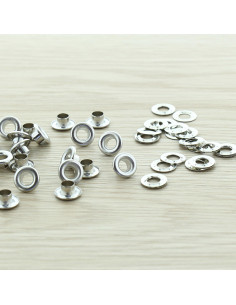 Beutel mit 100 Ösen mit Unterlegscheiben 5 mm - Silber
