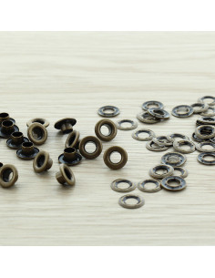 Beutel mit 100 Ösen 5 mm mit Unterlegscheiben - Antikes Messing