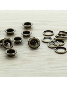 Beutel mit 100 Ösen mit Unterlegscheiben 11 mm - Antikes Messing