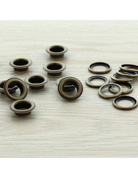 Beutel mit 100 Ösen mit Unterlegscheiben 11 mm - Antikes Messing