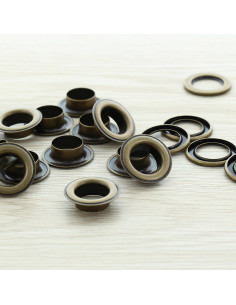 Beutel mit 100 Ösen mit Unterlegscheiben 14 mm - Antikes Messing