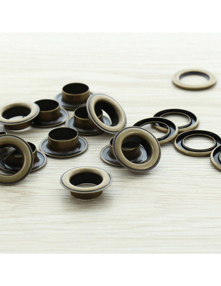 Beutel mit 100 Ösen mit Unterlegscheiben 14 mm - Antikes Messing