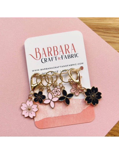 Set mit 5 Maschenmarkierern + 2 Karabinerhaken - Sakura-Blumen und Kleeblätter