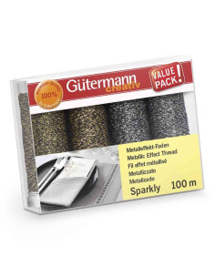 Set mit 4 Gütermann Sparkly Nähfäden - Gold und Silber