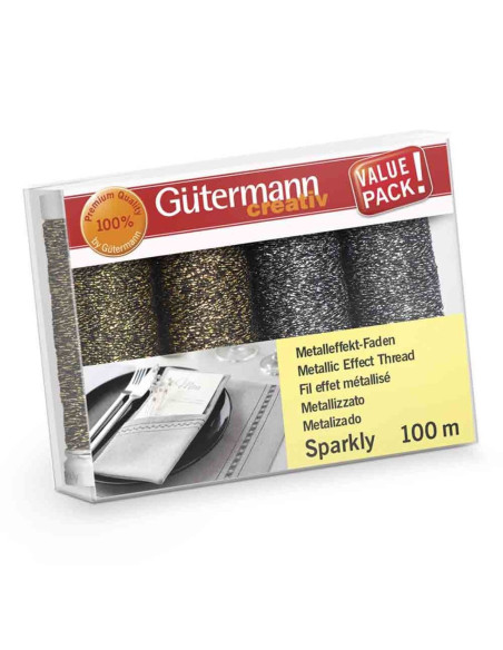 Set mit 4 Gütermann Sparkly Nähfäden - Gold und Silber