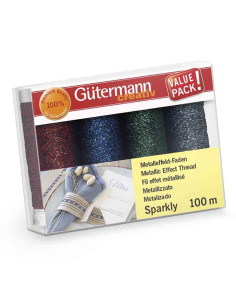 Set mit 4 Gütermann Sparkly Nähfäden - Rot, Blau, Grün und Marineblau