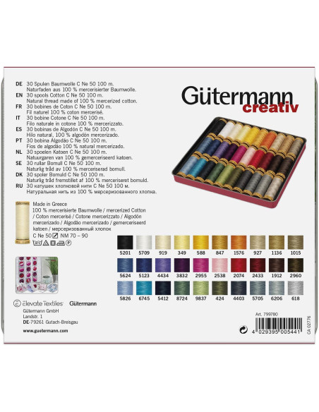 Set mit 30 Nähfäden aus Baumwolle von Gütermann