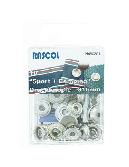 Packung mit 10 Sport-Druckknöpfen Camping Rascol - 15 mm Silber