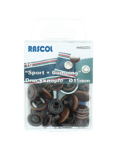 Schachtel mit 10 Sport-Druckknöpfen Camping Rascol - 15 mm Kupfer