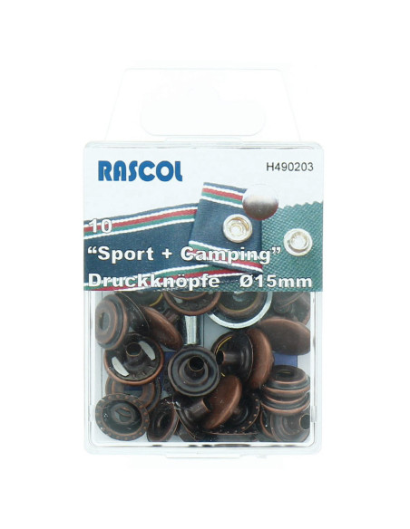 Schachtel mit 10 Sport-Druckknöpfen Camping Rascol - 15 mm Kupfer