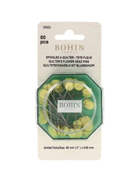 Schachtel mit 50 gelben Blumenstecknadeln aus Kunststoff von Bohin