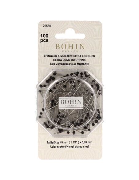 Schachtel mit 100 extra langen schwarzen Glaskopfstecknadeln von Bohin