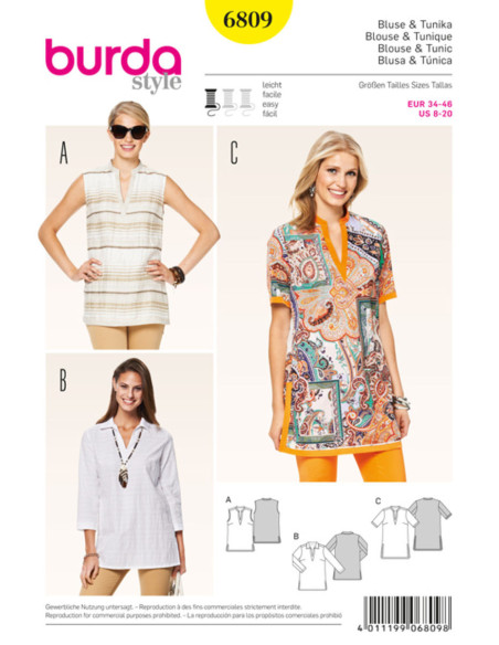Blusen- und Tunikaschnittmuster - Burda 6809