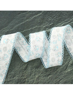 Gefaltetes Schrägband mit Pünktchen und kleinem Bär - Blau