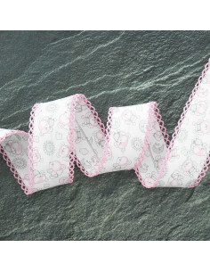 Gefaltetes Schrägband mit Pünktchen und kleinem Bärchen - Rosa