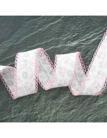 Gefaltetes Schrägband mit Pünktchen und kleinem Bärchen - Rosa