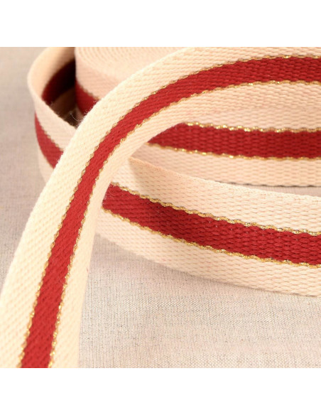 Baumwollgurt für Taschen - 3 Streifen - Rot