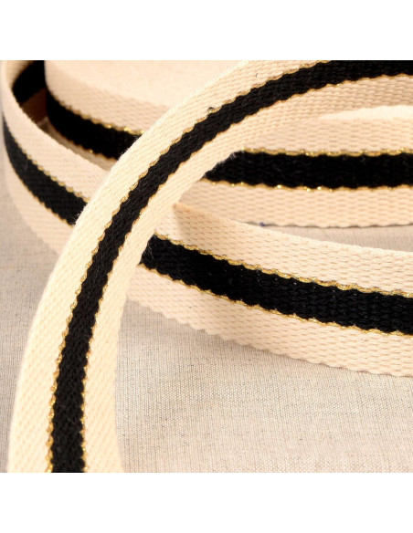 Baumwollgurt für Taschen - 3 Streifen - Schwarz