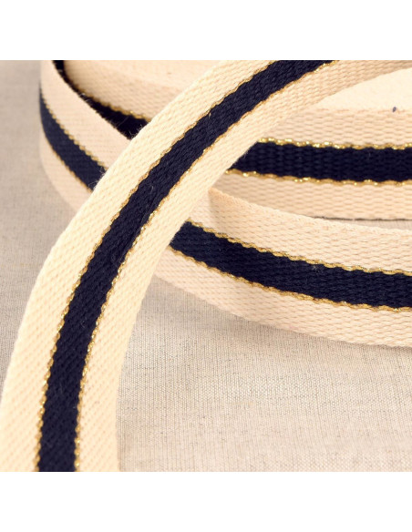 Baumwollgurt für Taschen - 3 Streifen - Marineblau