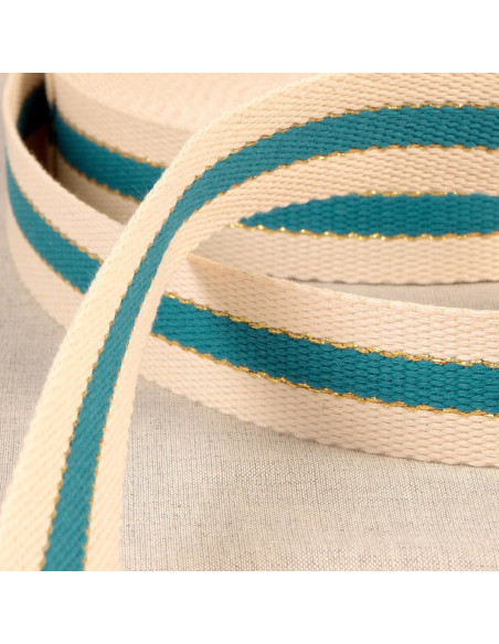 Baumwollgurt für Taschen - 3 Streifen - Entenblau
