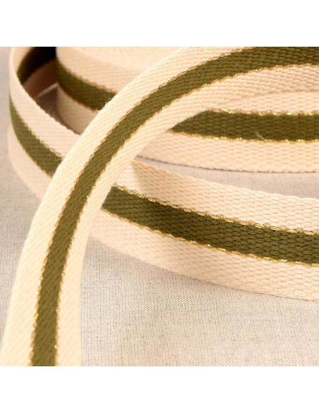 Baumwollgurt für Taschen - 3 Streifen - Khaki