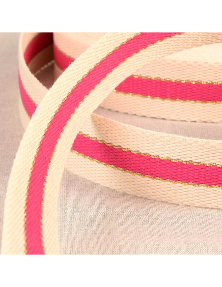 Baumwollgurt für Taschen - 3 Streifen - Fuchsia