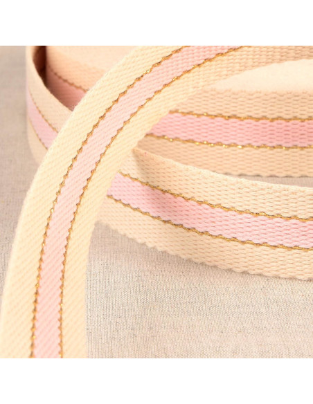 Baumwollgurt für Taschen - 3 Streifen - Rosa