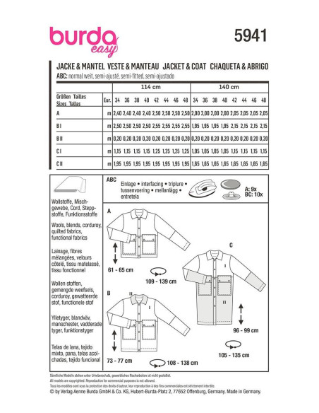 Jacken- und Mantelschnittmuster - Burda 5941