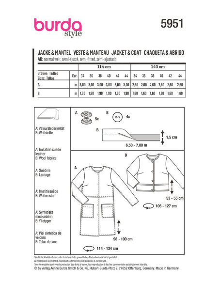 Jacken- und Mantelschnittmuster - Burda 5951