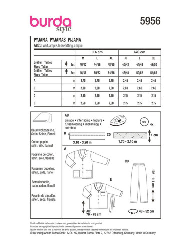 Pyjama-Schnittmuster - Burda 5956