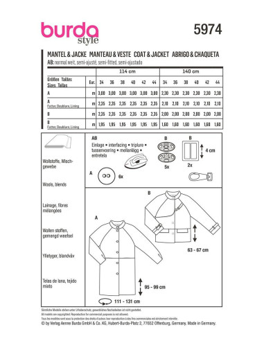 Jacken- und Mantelschnittmuster - Burda 5974