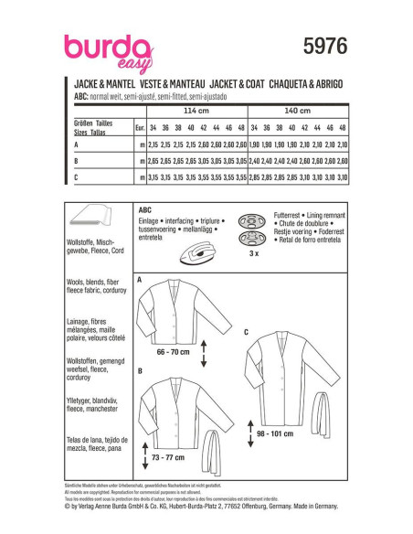 Jacken- und Mantelschnittmuster - Burda 5976