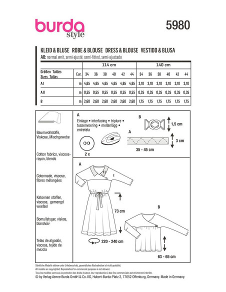 Kleid- und Blusenmuster - Burda 5980