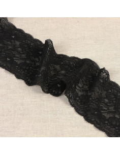 Elastische Spitze mit zarten Blumen - Schwarz