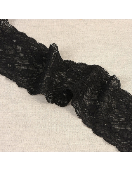 Elastische Spitze mit zarten Blumen - Schwarz