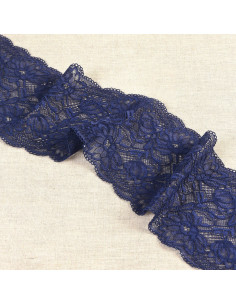 Elastische Spitze mit zarten Blumen - Marineblau