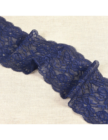 Elastische Spitze mit zarten Blumen - Marineblau