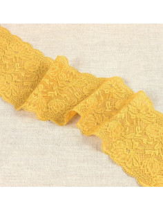 Elastische Spitze mit zarten Blumen - Senfgelb
