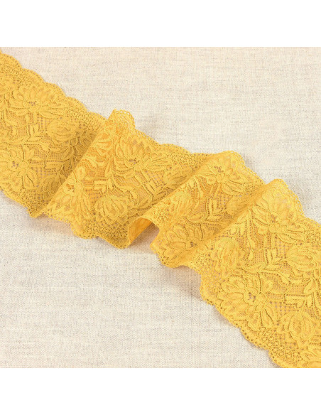 Elastische Spitze mit zarten Blumen - Senfgelb